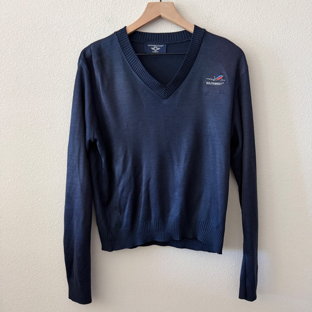 CINTAS Mens Southwest Airlines V-Neck Sweater Professional Uniform‎ Size Medium